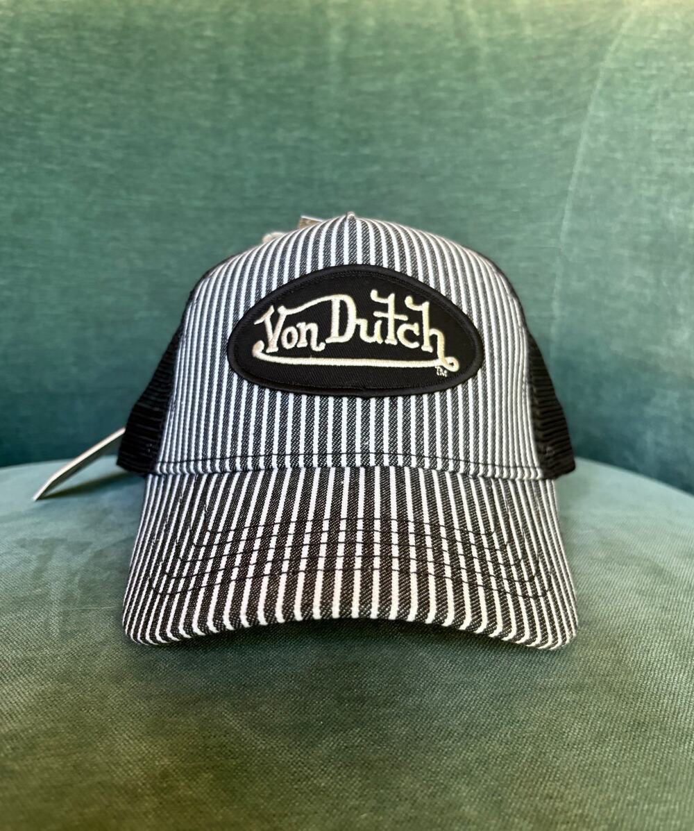 Von Dutch Trucker Hat Black White Pinstripes NWT